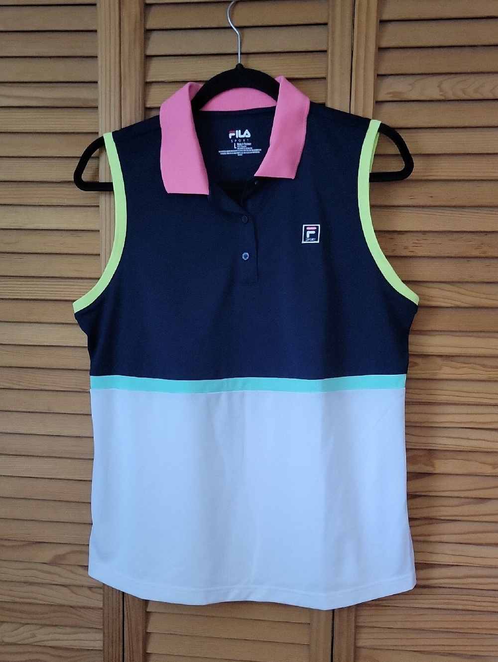 FILA Sport Sleeveless Polo Shirt Colorblock Athletic Golf Tennis Top Size Large